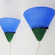 Pair of vintage Vandeheg Lotus blue and green wall sconces. 1980s