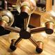 Scandinavian chandelier in mahogany wood and brass