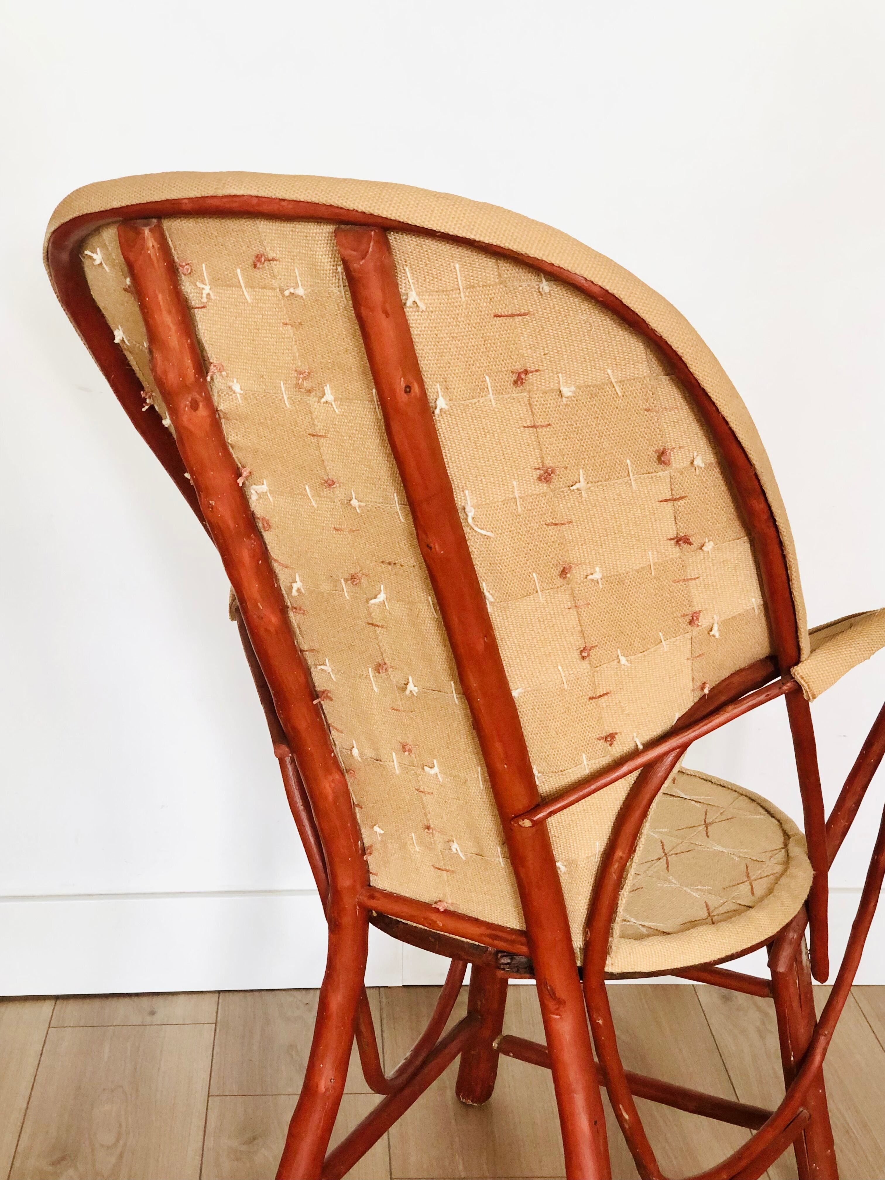 Vintage chestnut armchair and burlap