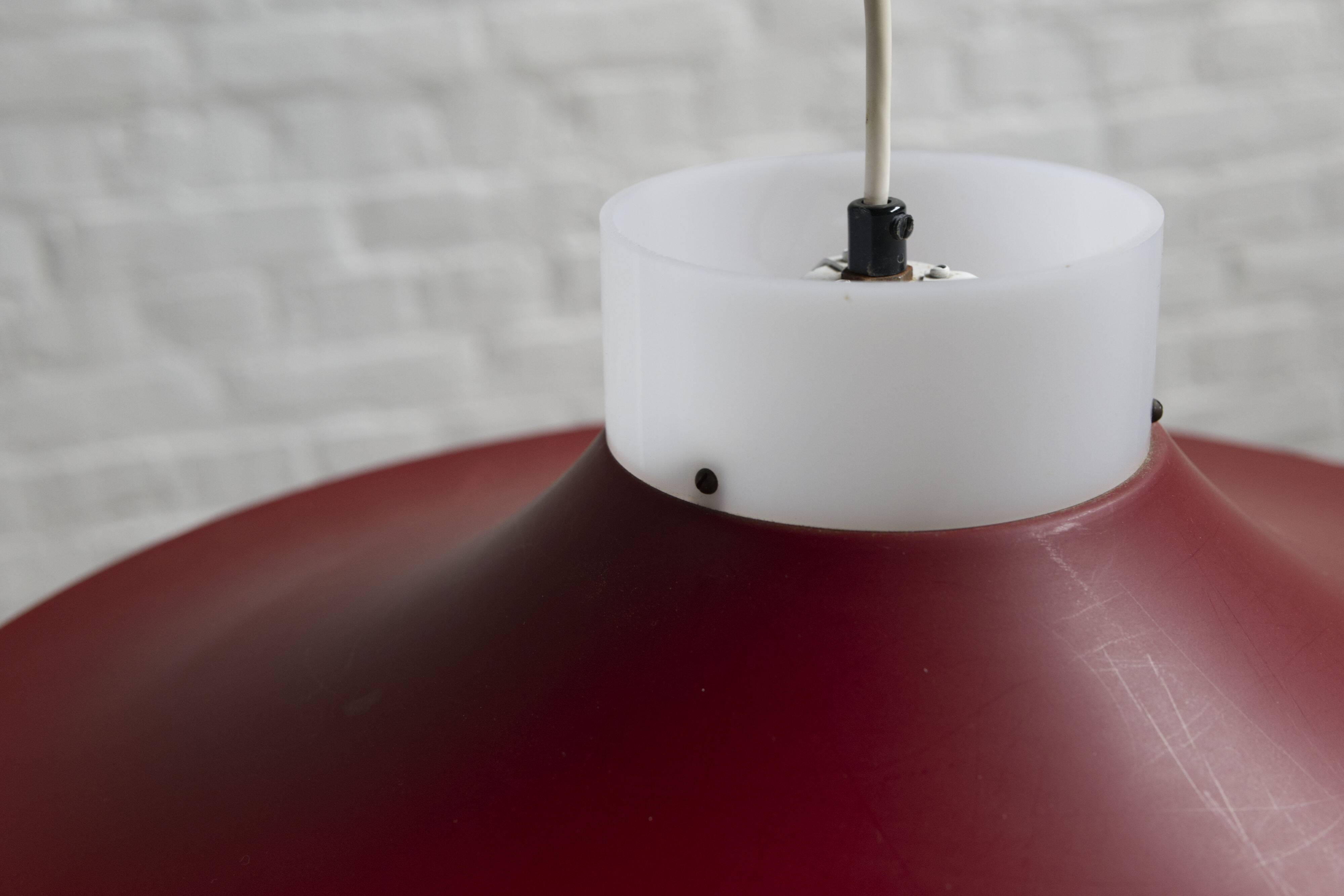 Danish red metal and opal plastic pendant lamp, 1960s