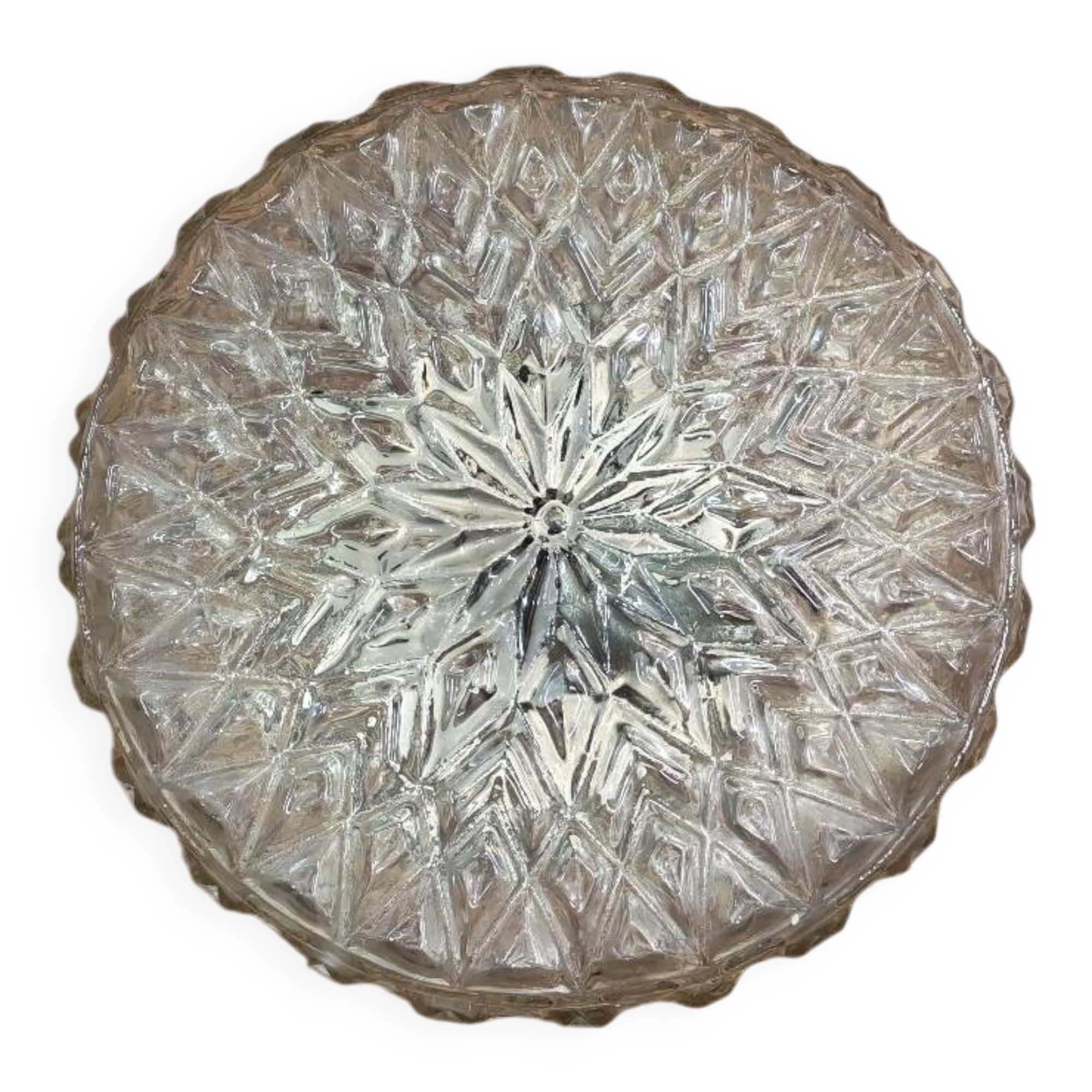 Brutalist ceiling light in pressed glass, Poland 1970.