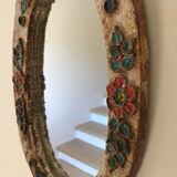 Ceramic mirror decorated with flowers, circa 1960 25x40cm