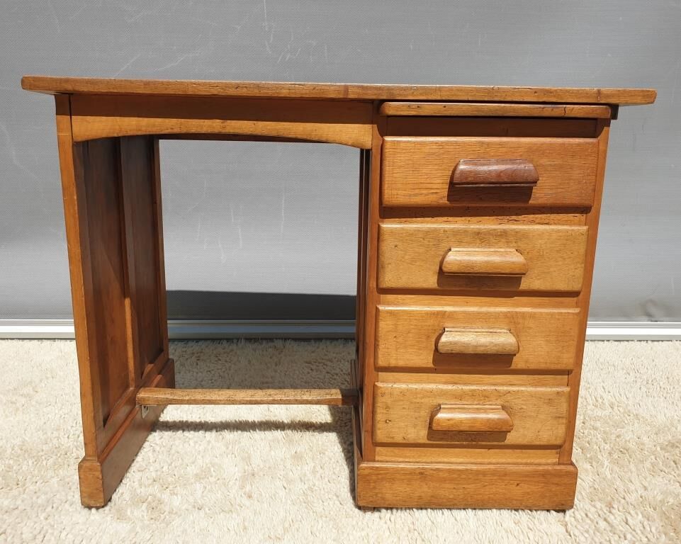 Children's desk zazou 1940 oak and elm with glass slab