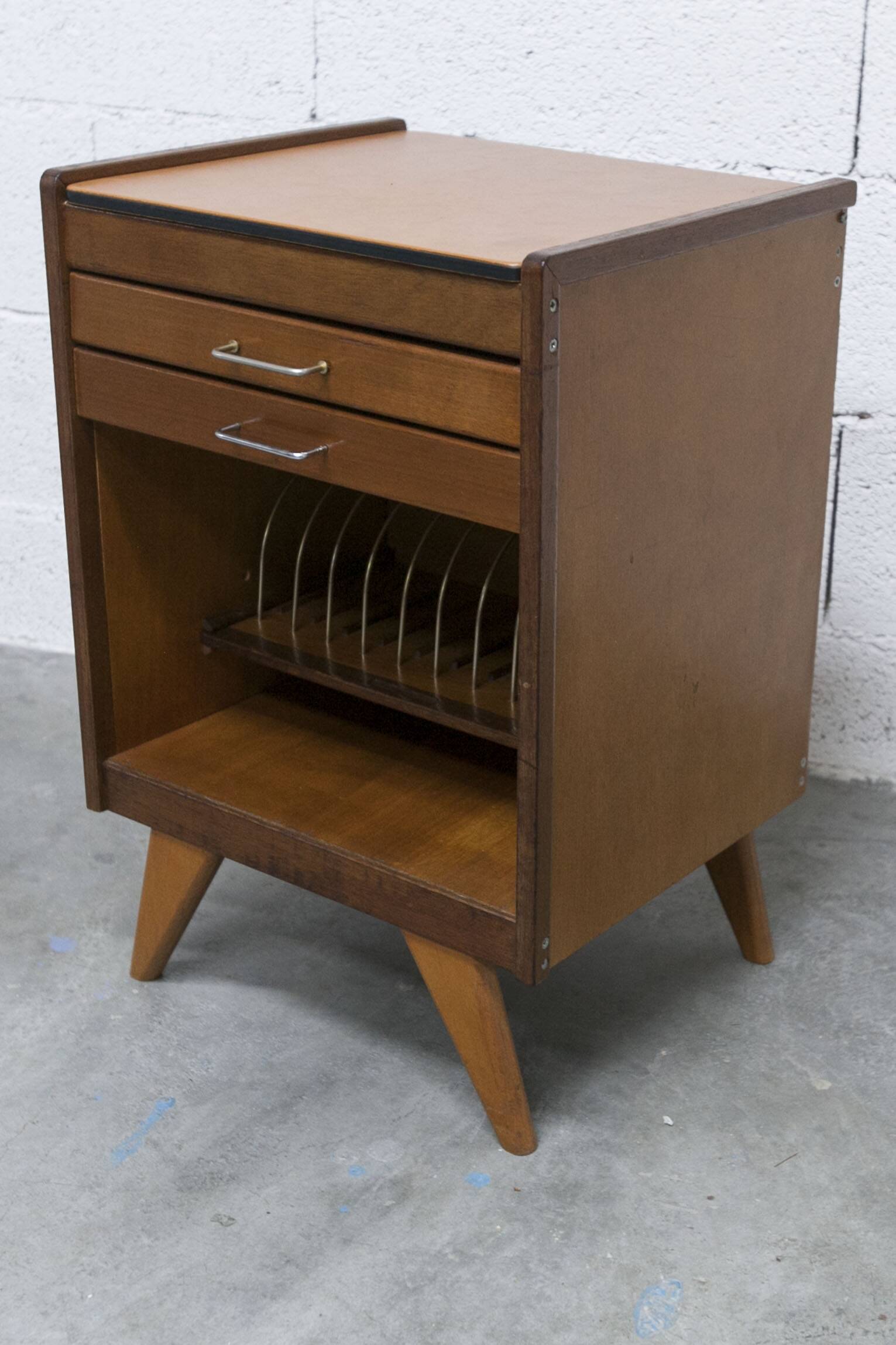 Unique 1960s bedside table with 15 complete games, compass legs, 1960s