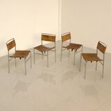 Set of 4 cognac leather chairs DLG Martin Visser 60's