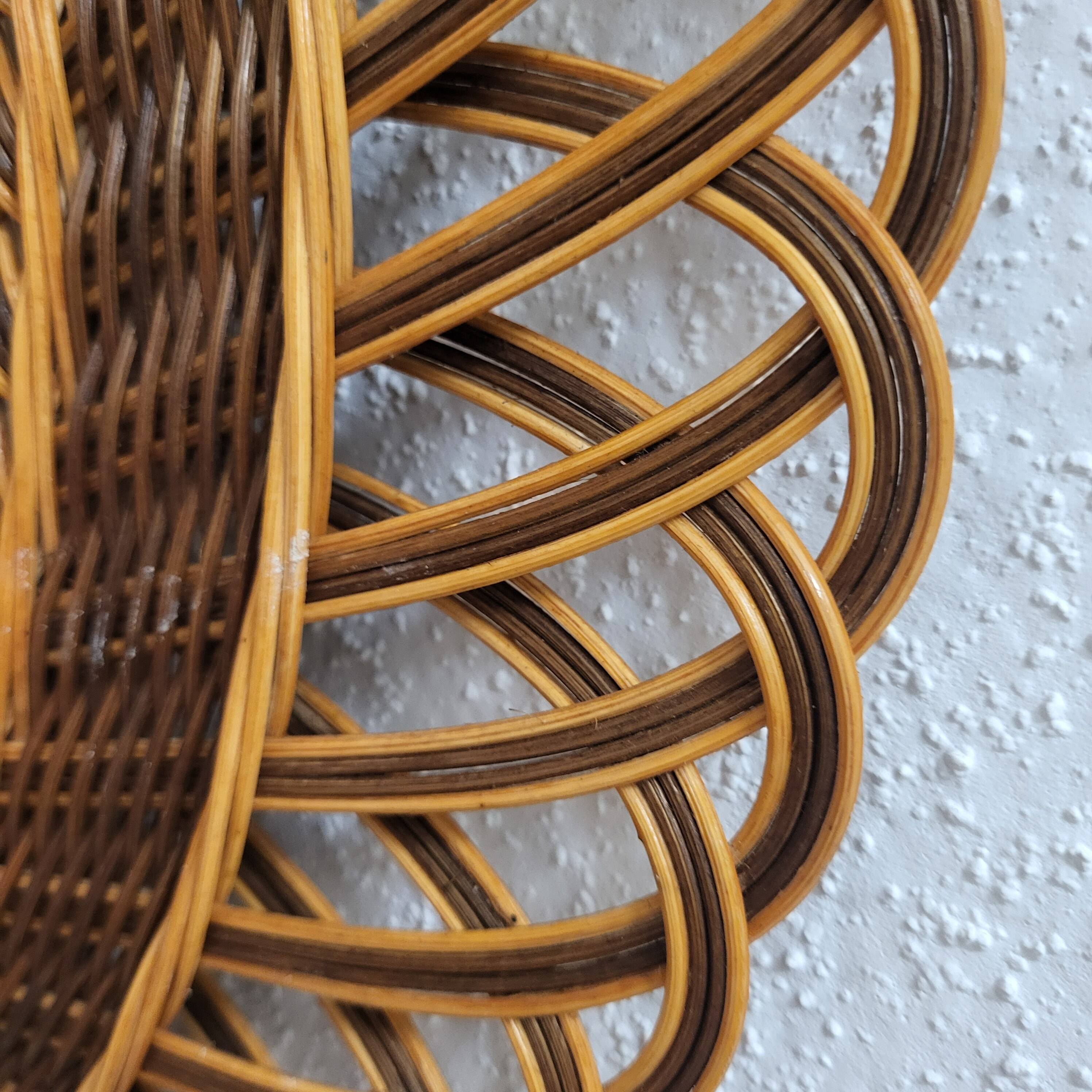 Woven rattan mirror, sunburst, vintage flower