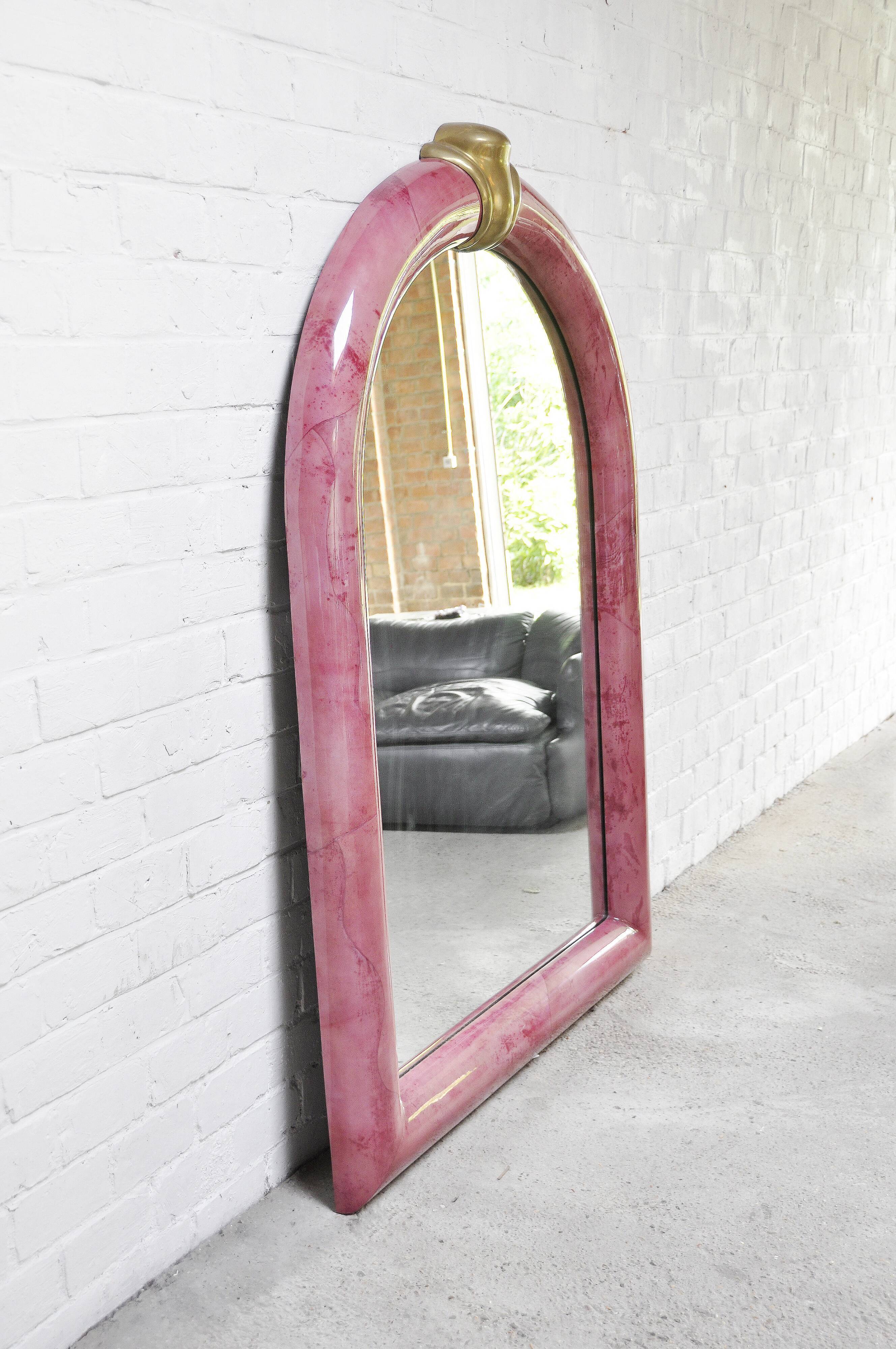 Pink Lacquered Goatskin Mirror by Karl Springer, 1970s