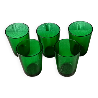 5 glasses 15 cl Retro emerald green tempered glass France