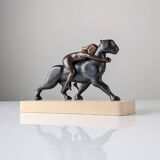 Ariadne and the Panther, Art Deco Sculpture in Wood and Brass, 1920s
