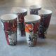 X5 enamelled ceramic mugs with abstract 60s decor