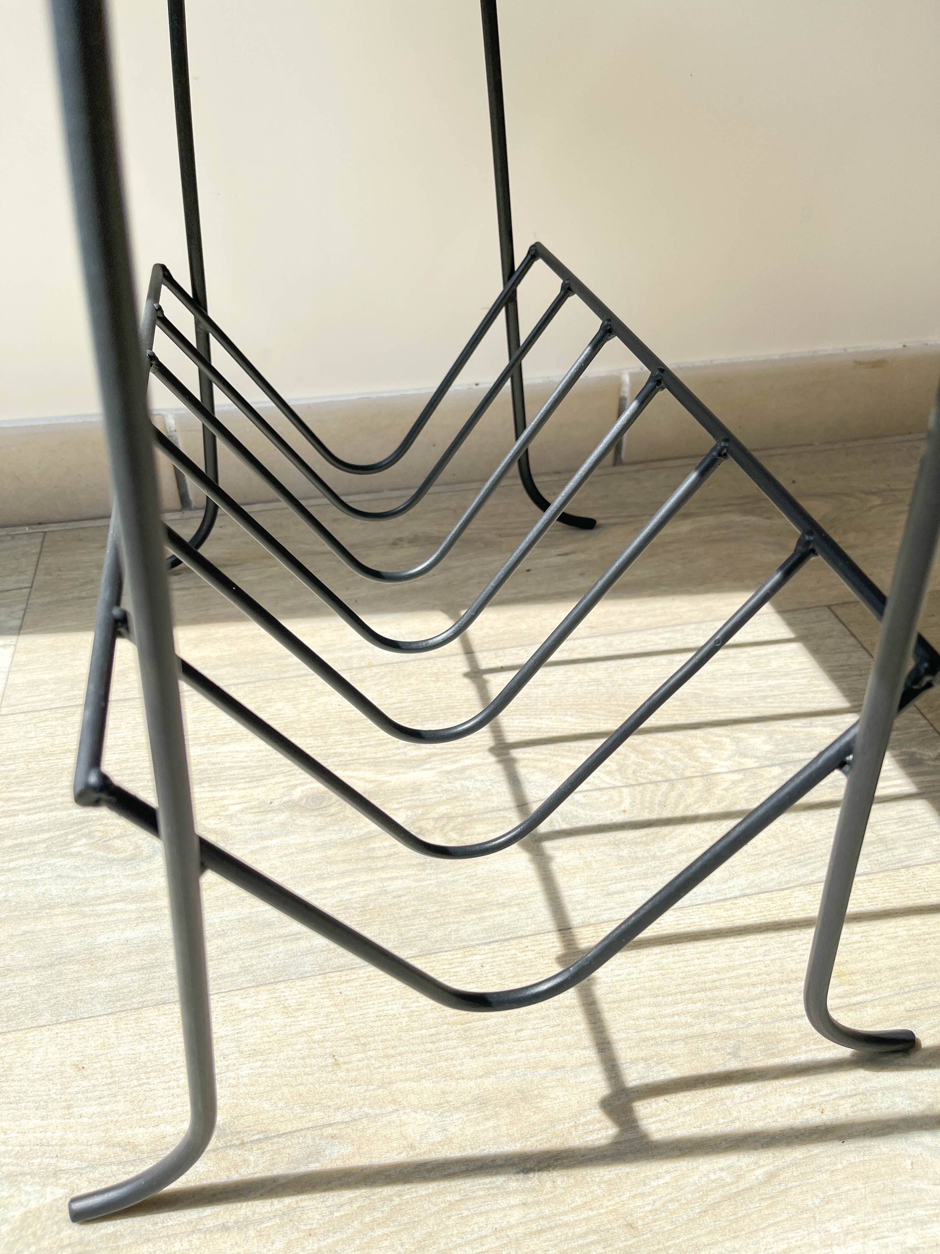 Table d'appoint range vinyles vintage métal marbre