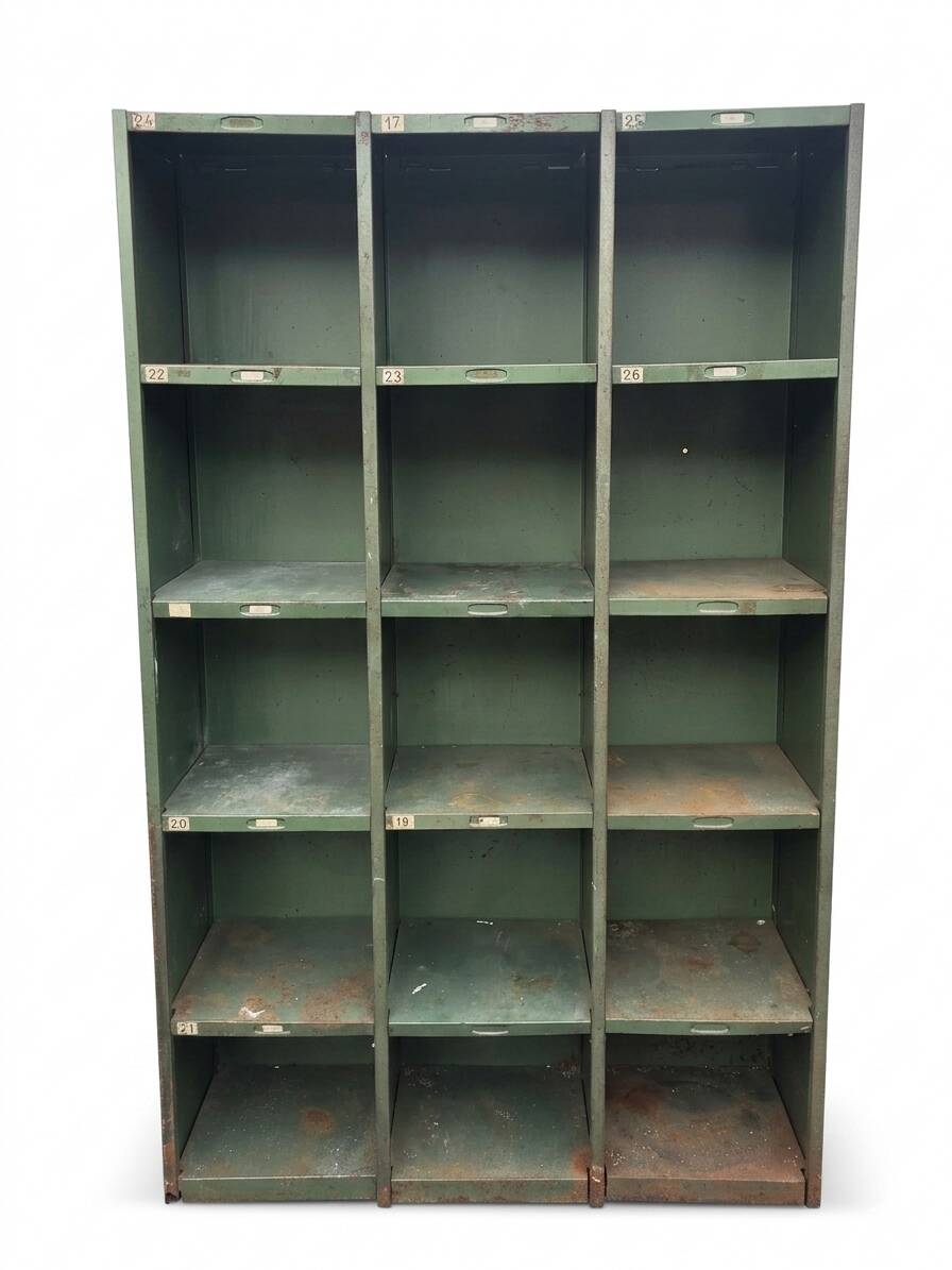 1950s iron workshop storage cabinet.