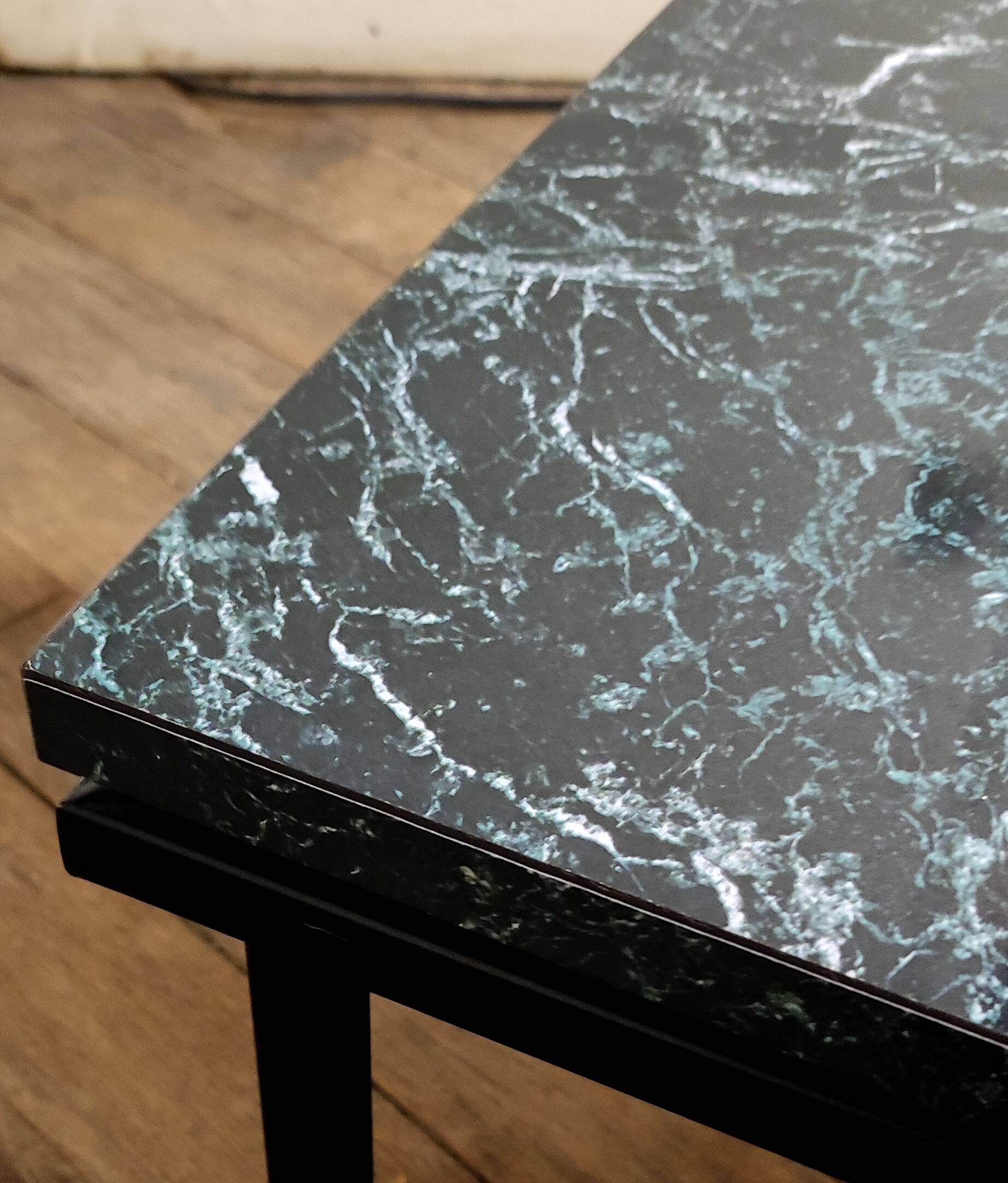 Modernist coffee table in green marbled black Formica