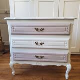 Dresser repainted in off-white and grey-pink colours.