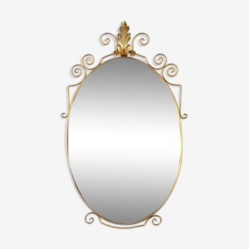Miroir ovale contour laiton des années 1950 40x65cm