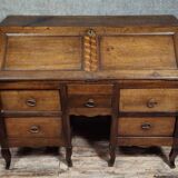 Antique curved secretary desk, Louis XV style, made of solid wood and marquetry.
