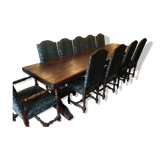 Monastery table - 9 chairs and 2 Louis XIII oak armchairs.