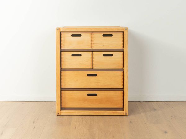 Commode Flötotto, années 1970, hêtre, HPL marron, 6 tiroirs