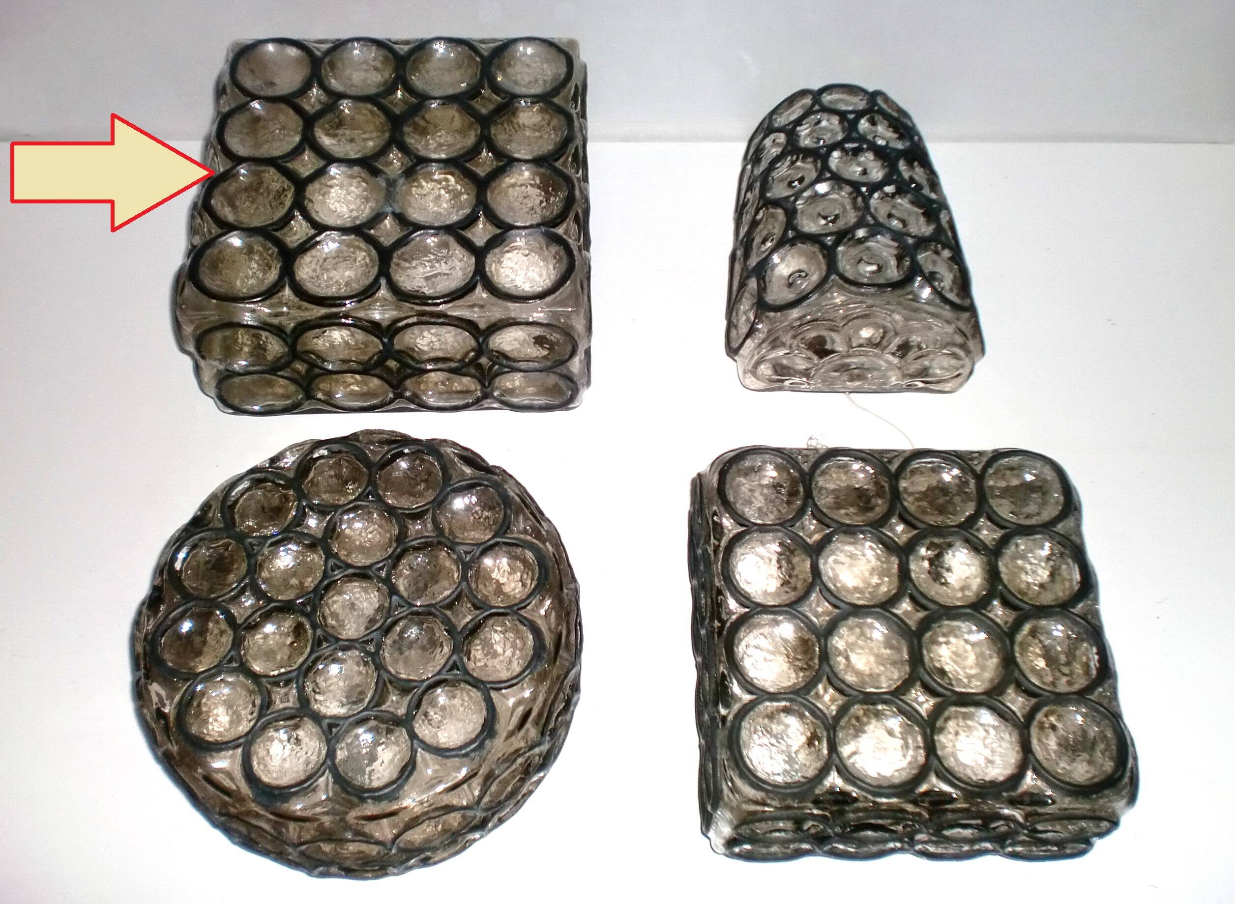 Vintage 1960s German iron ring glass ceiling lamp by Limburg