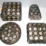 Vintage 1960s German iron ring glass ceiling lamp by Limburg