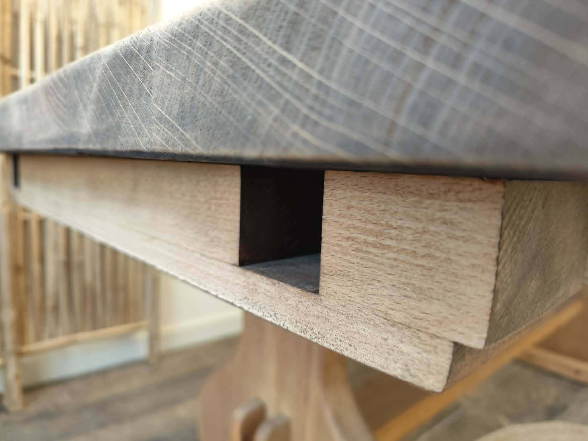 Monastery table with extension solid oak wood
