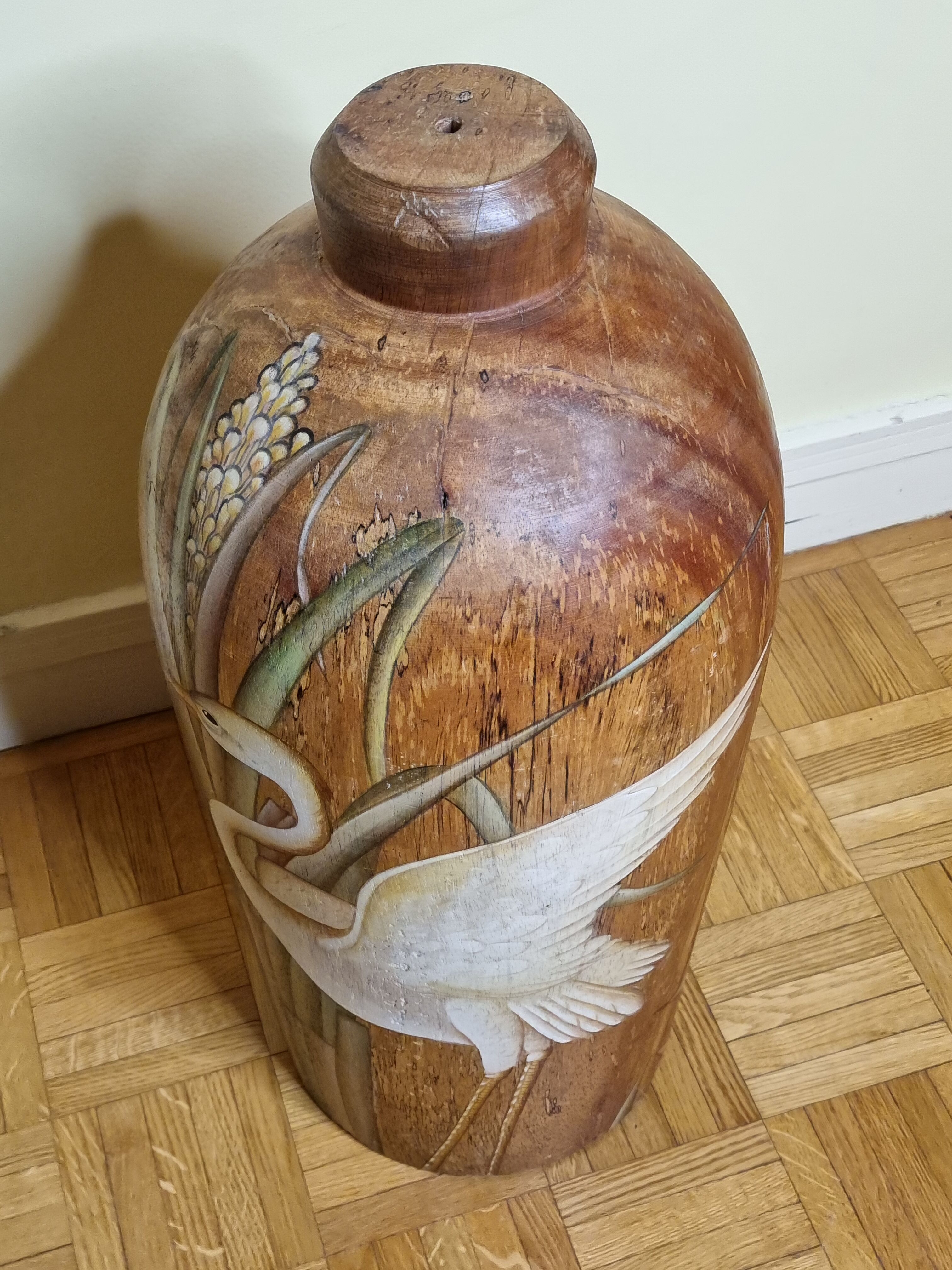 Decorative jar in painted solid wood, 57 cm