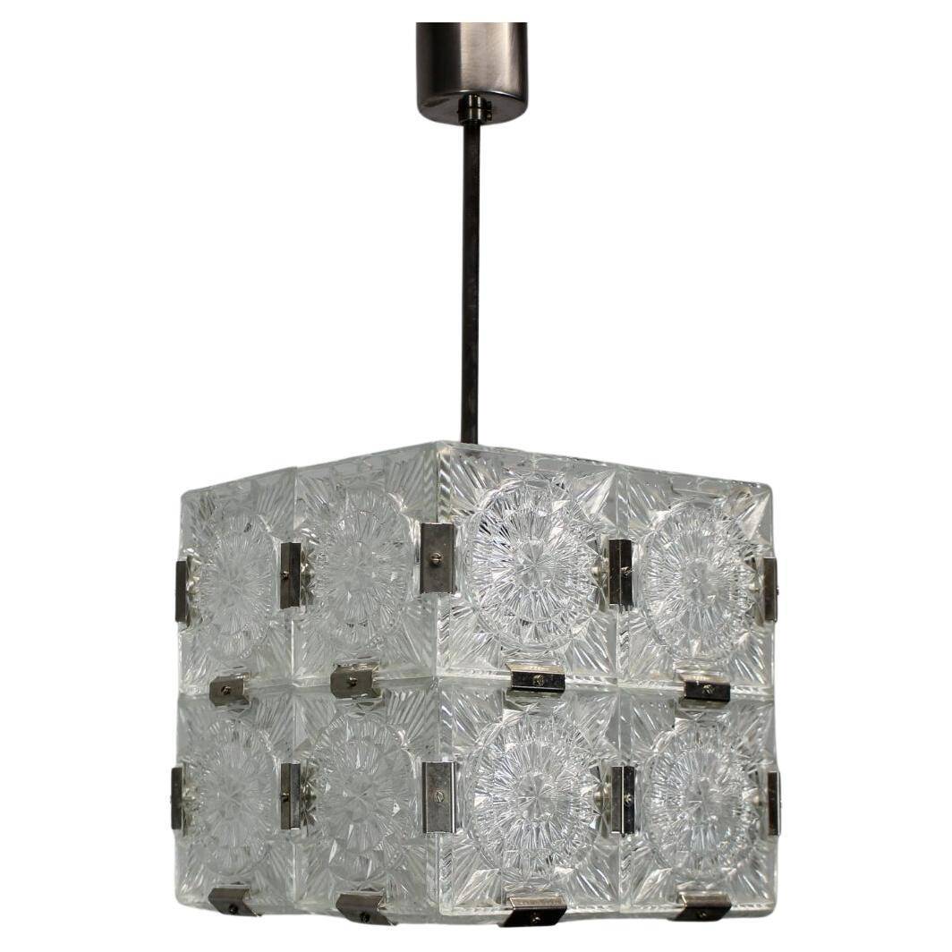 Mid-Century Square Clear Glass Pendant by K. Šenov, 1960s, Czechoslovakia