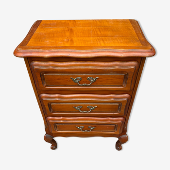 Commode style Louis XV moderne en hêtre teinté massif , plateau bois , 3 tiroirs avec poignée