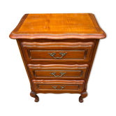 Small modern Louis XV style chest of drawers in solid stained beech, wooden top, 3 drawers with handle