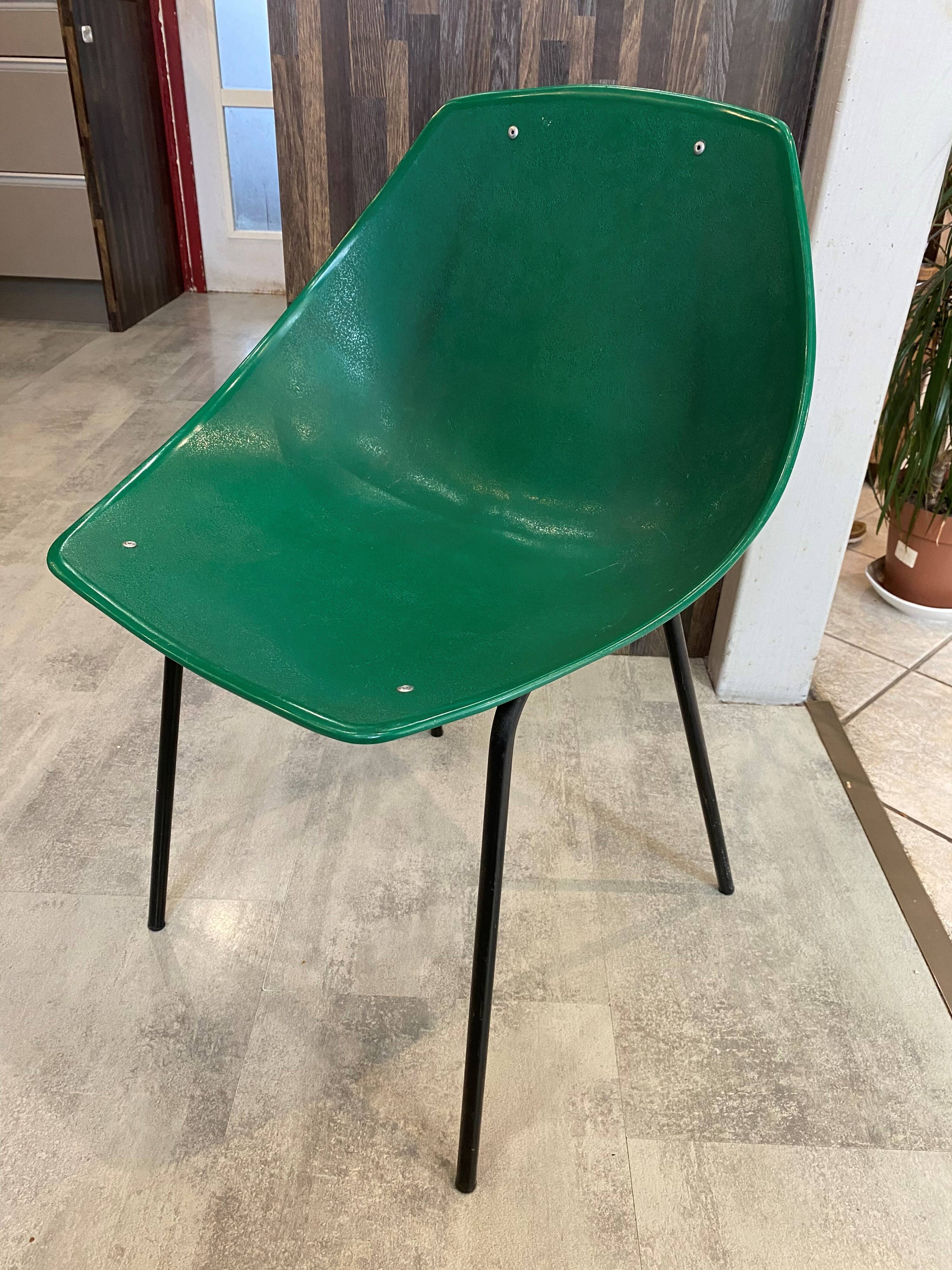 A shell chair by Pierre Guariche for Meurop, green, vintage 1960s