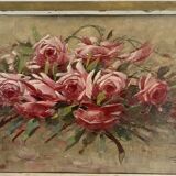 Oil painting on panel of a bouquet of roses signed by Paul Fauvelles 1943.