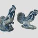Pair of ceramic roosters in blue camaieu 20th century