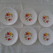 Set de 6 assiettes fleurs orange & jaune Arcopal France Vintage