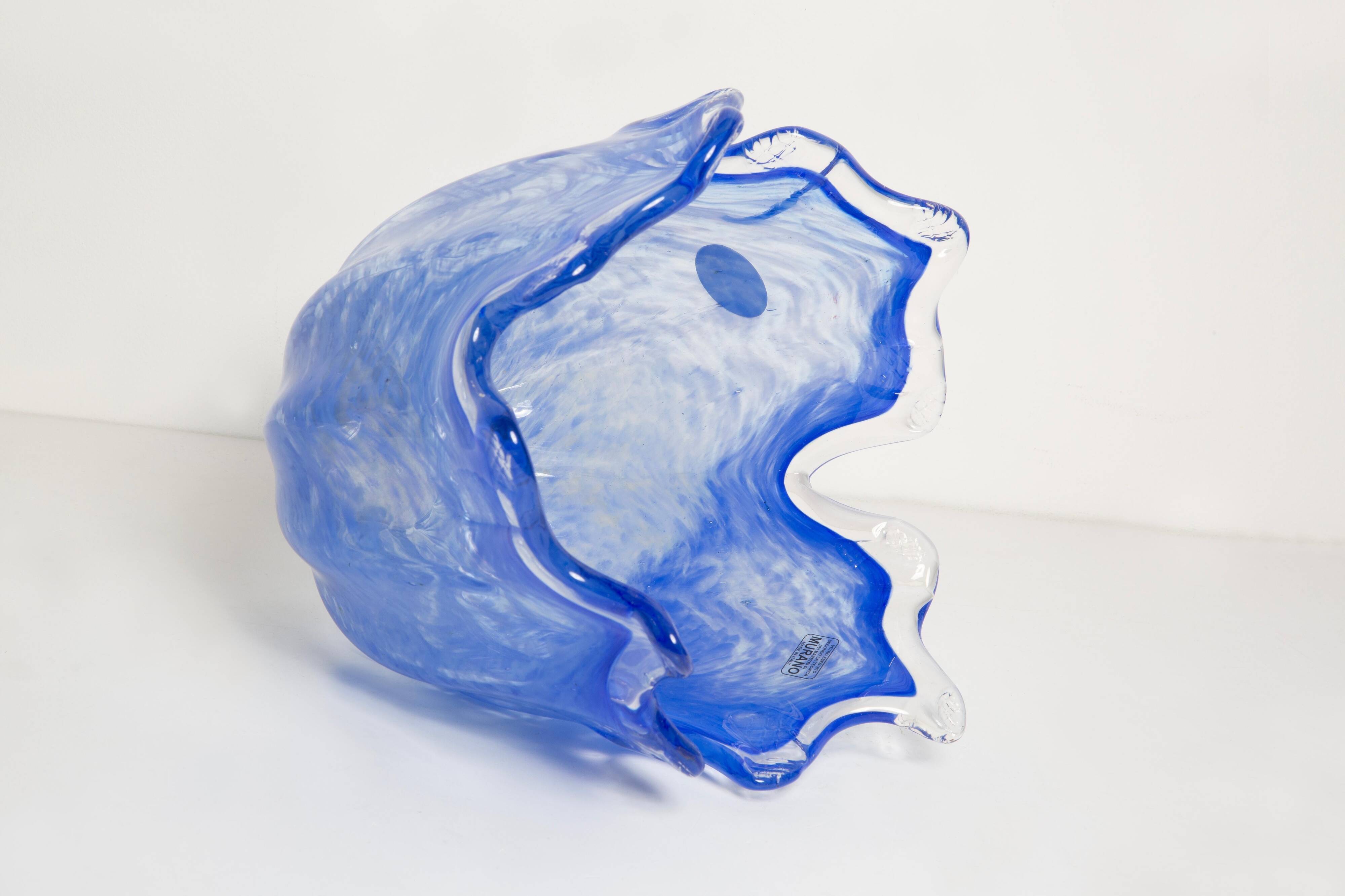 Medium blue Murano glass bowl, mid-century style, Italy, 2000s.