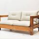 Solid oak two-seater sofa rebuilt in 100% virgin wool