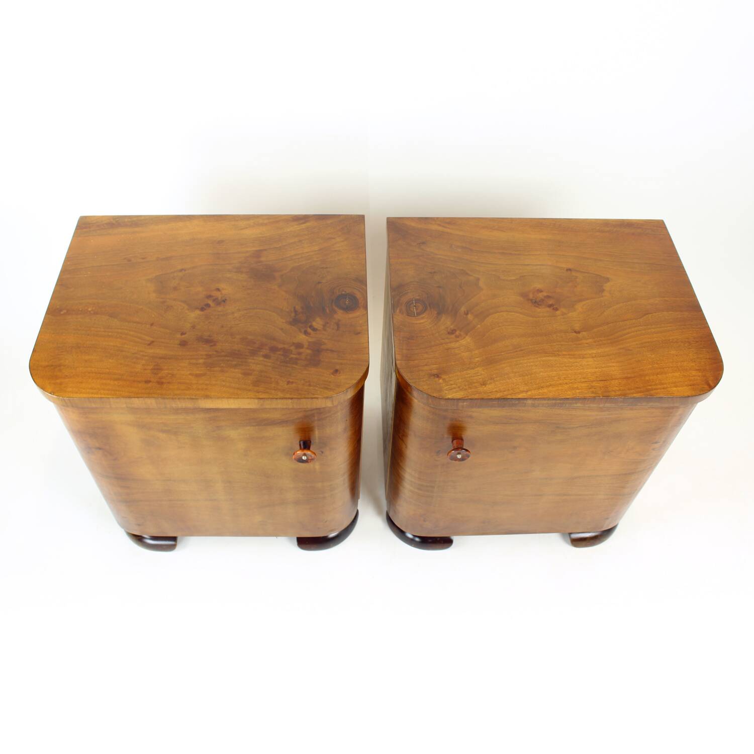 Minimalistic Art Deco Bedside Tables In Walnut Veneer, Czechoslovakia 1930s