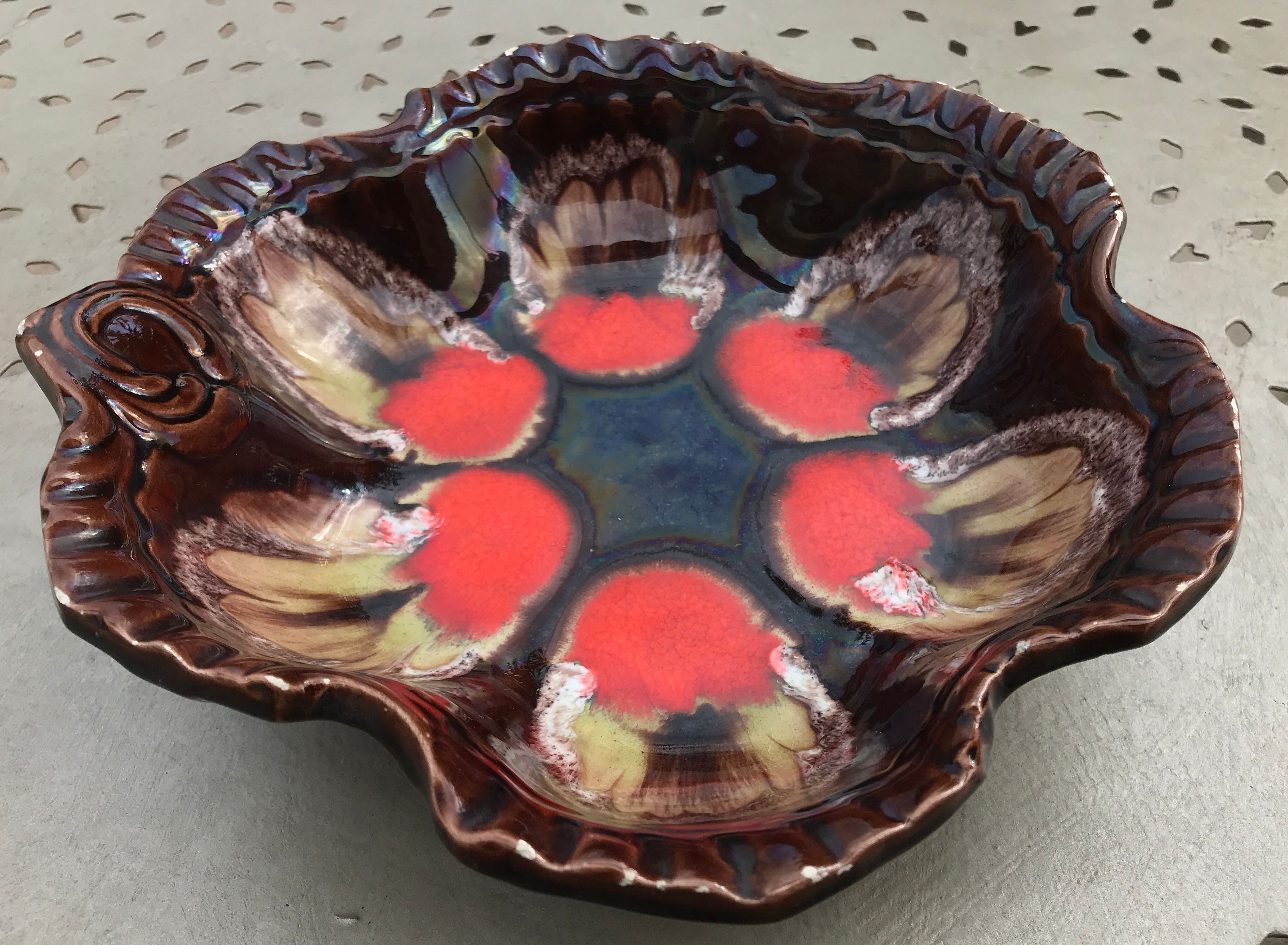 Vintage flat fruit cut in polychrome ceramic from vallauris