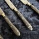 Set of 5 antique table knives in inlaid ebony, circa 1900.