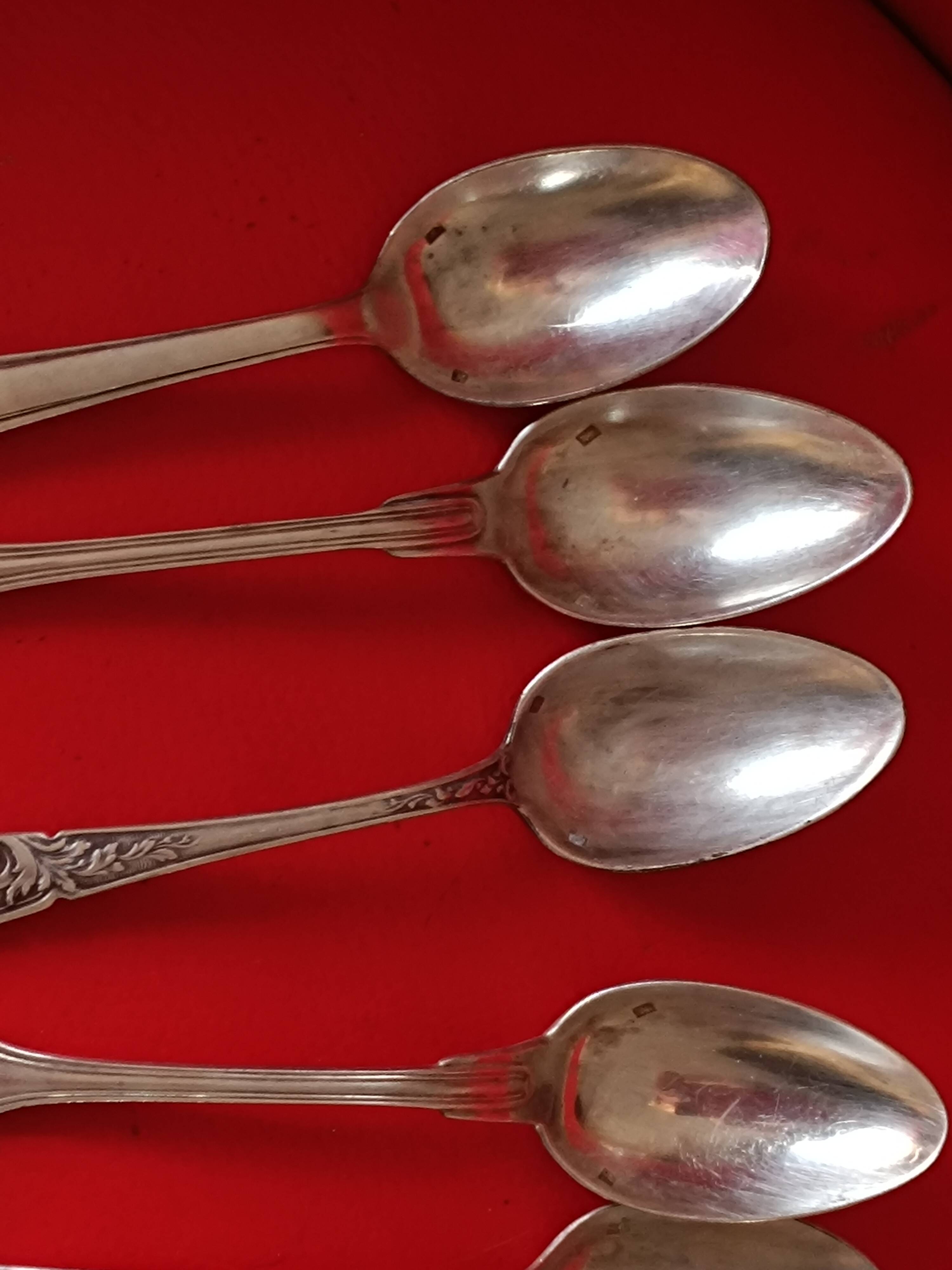 5 Small silver-plated spoons. Various models.