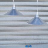 Pair of brushed aluminum pendant lights