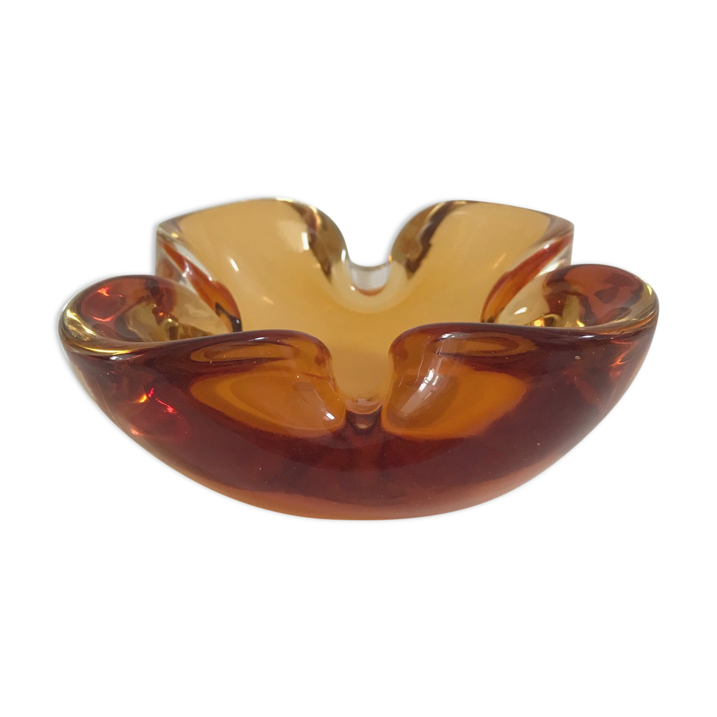 Orange lined glass ashtray, Flavio Poli for Seguso, 1960