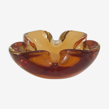 Cendrier en verre doublé orange, Flavio Poli pour Seguso,1960