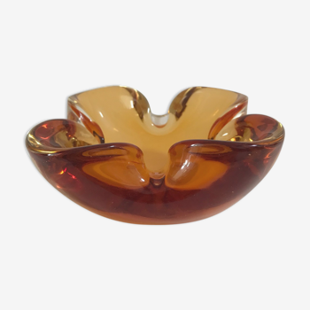Orange lined glass ashtray, Flavio Poli for Seguso, 1960