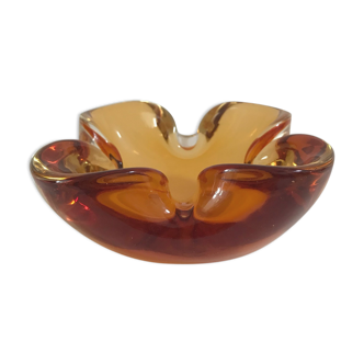 Orange lined glass ashtray, Flavio Poli for Seguso, 1960