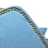 2-Seater Bench in Azure Blue Fabric – 1940s
