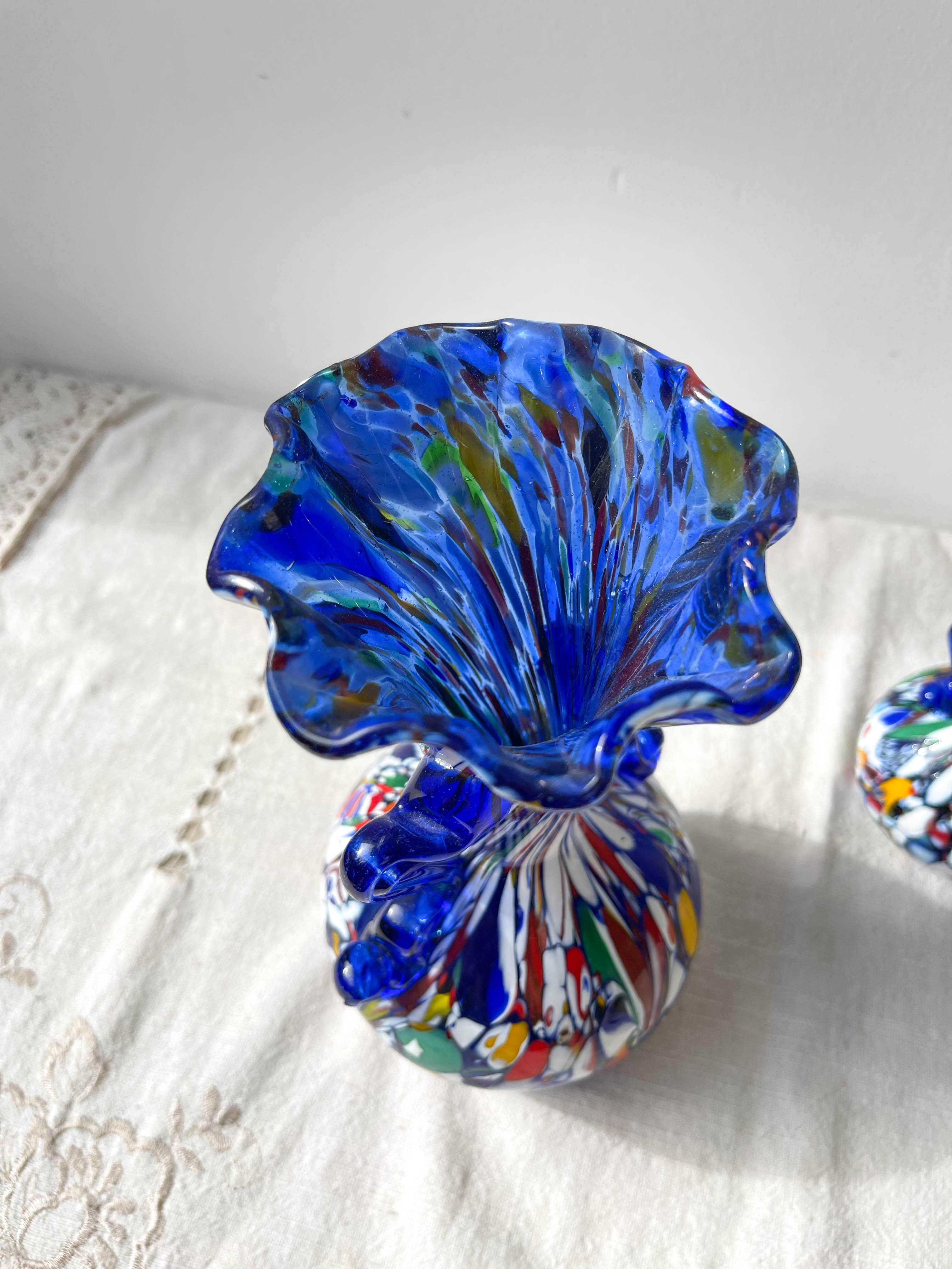 Blue glass vases by Murano Fratelli Toso made in Italy 1920