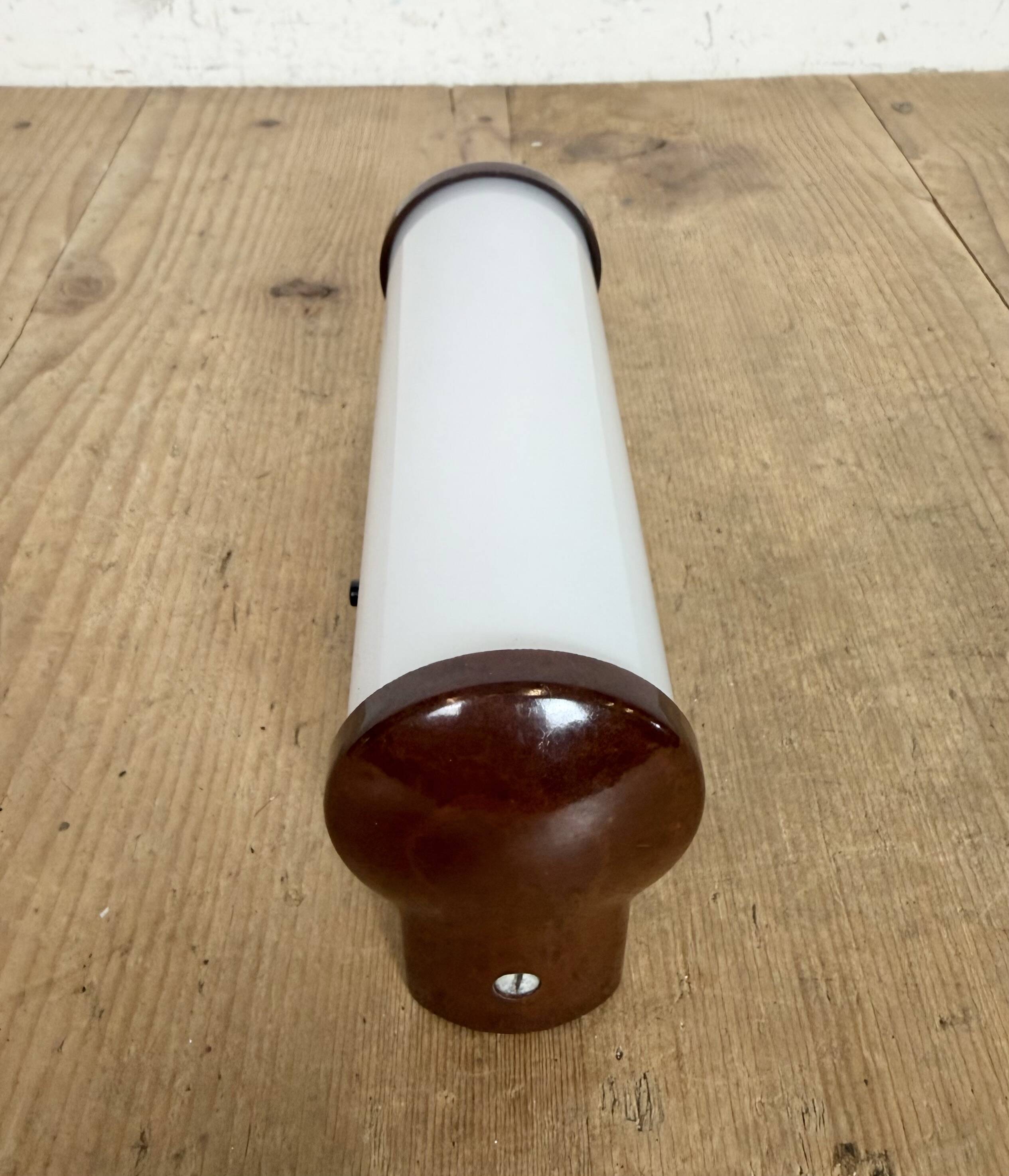 Industrial Brown Bakelite Wall Light with Milk Glass, 1950s