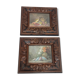 Pair of oils on cardboard with carved wooden frame. Spain 1950s.