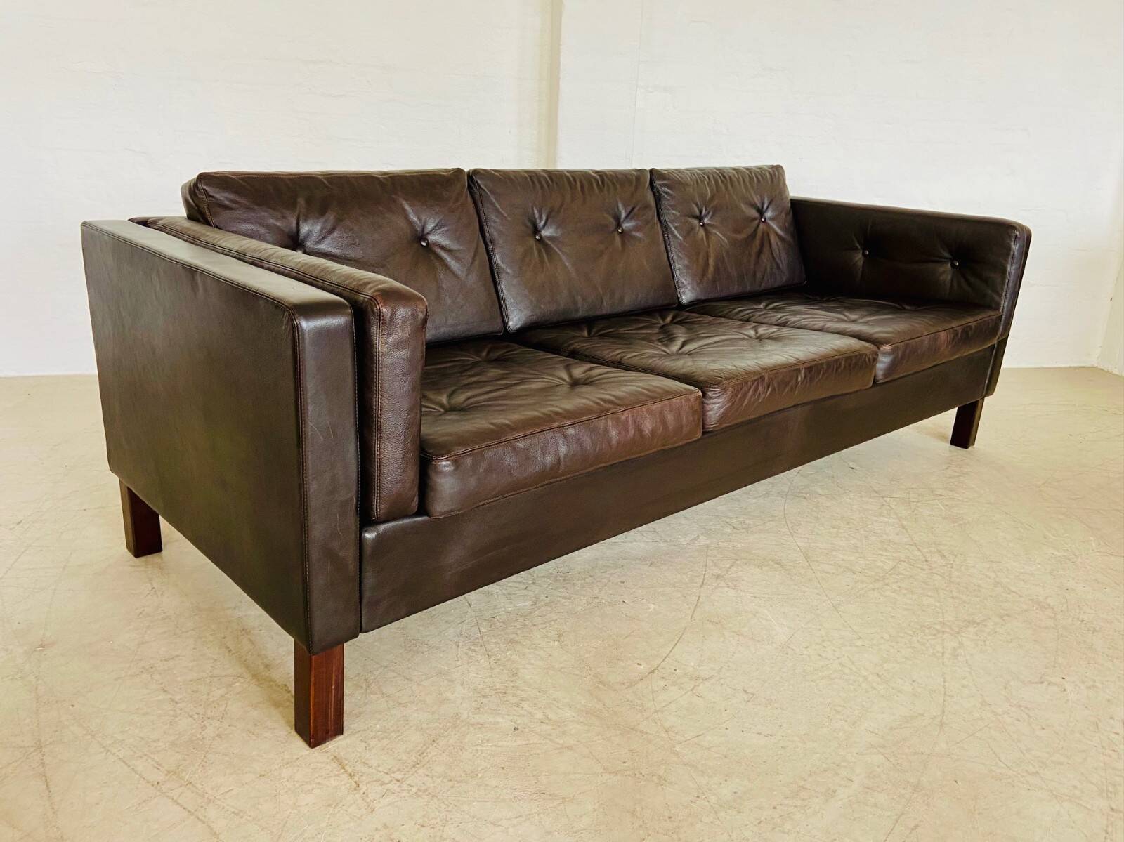 Vintage Danish Erik Jørgensen brown leather 3 seater sofa