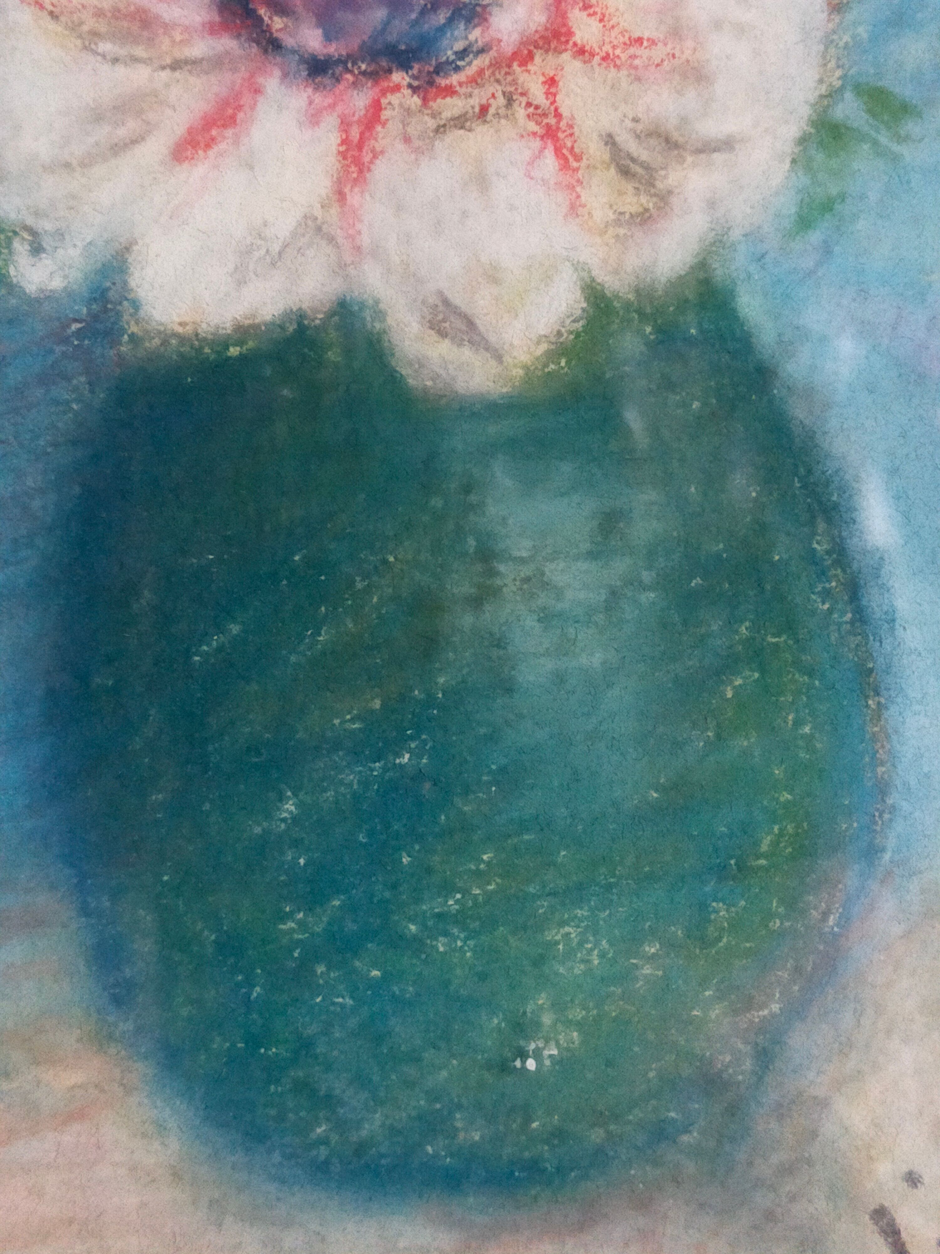 Pastel encadré "Les anémones" vintage